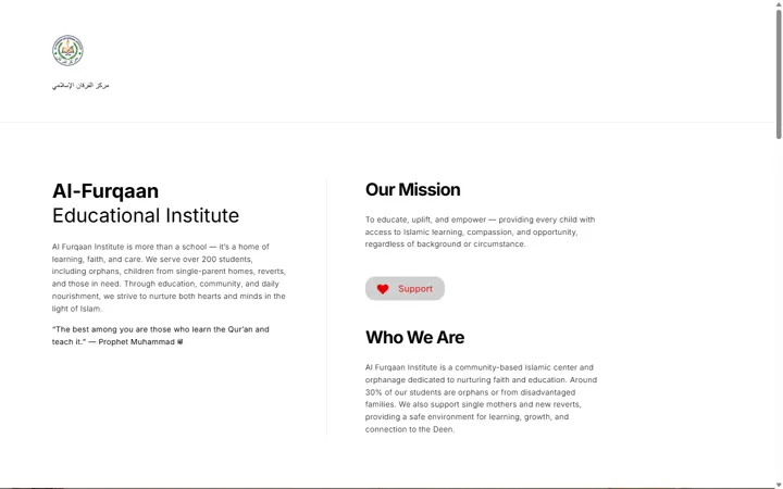 The Al-Furqaan Institute website on a laptop