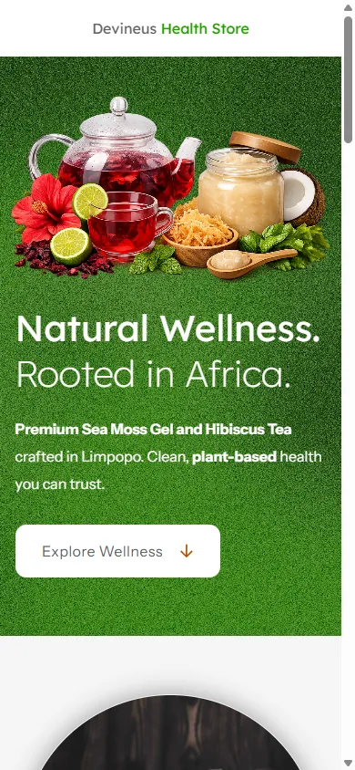The Devineus Health Store site on a phone