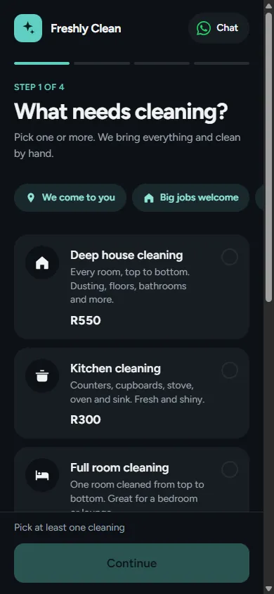 The Freshly Clean site on a phone