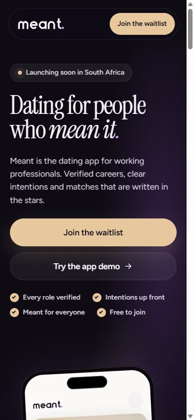 The Meant site on a phone