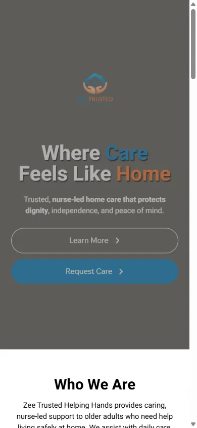 The Zee Trusted Helping Hands site on a phone
