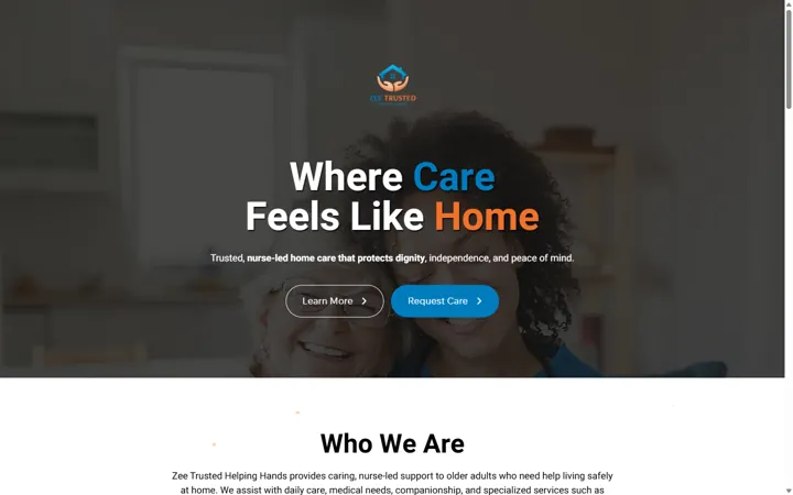 The Zee Trusted Helping Hands website on a laptop